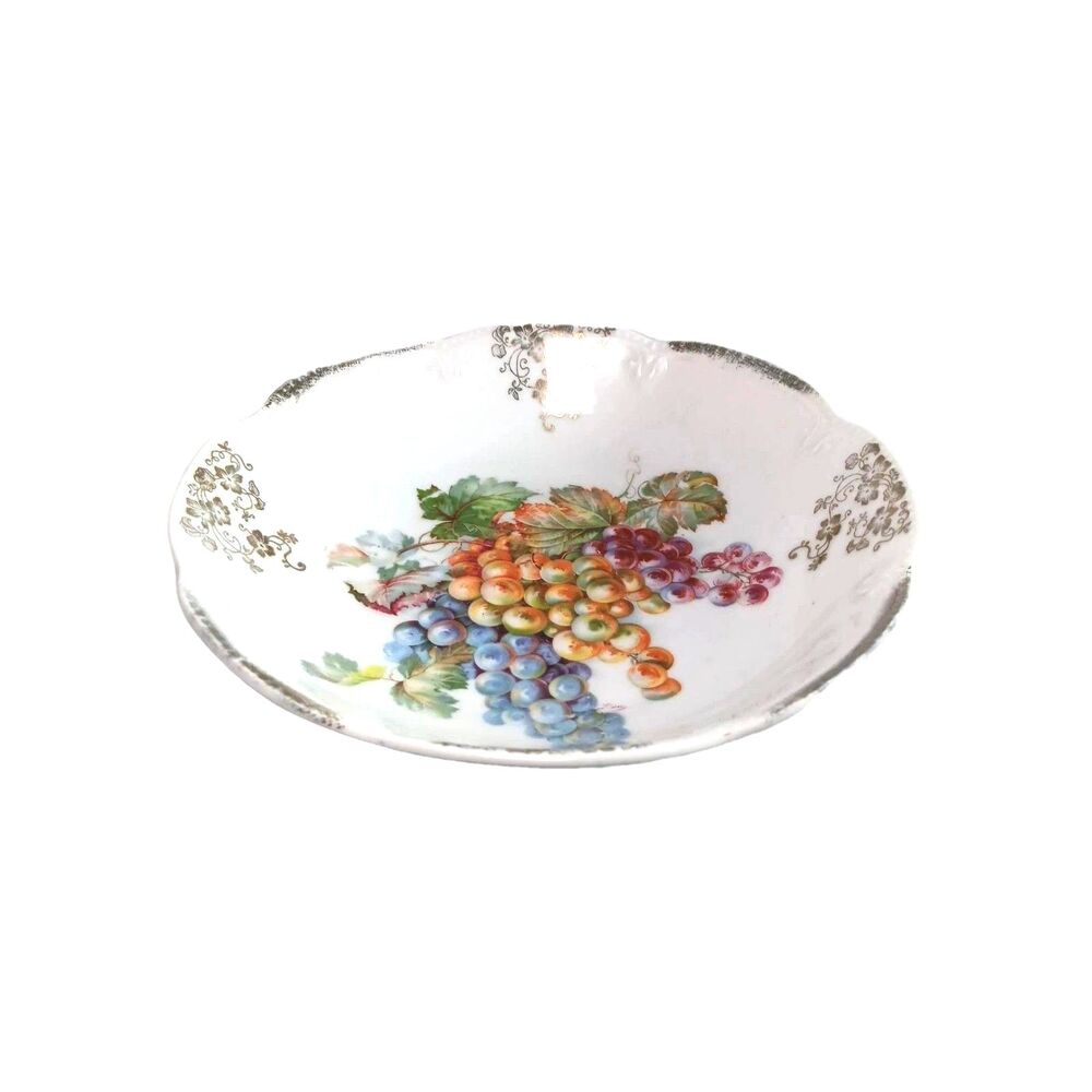 Schwarzenhammer Bavaria Bowl Porcelain Hand Painted Grape Pattern Scalloped Edge